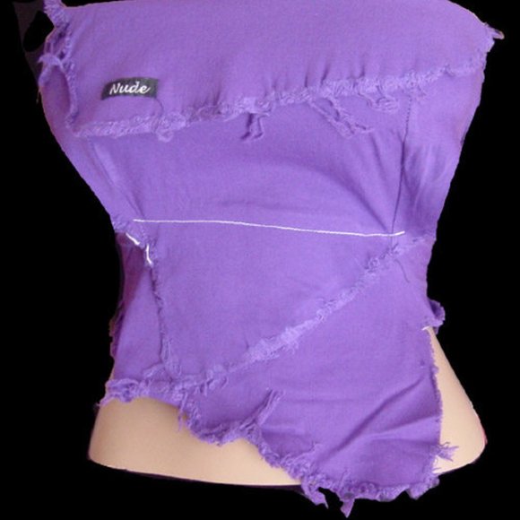 Nude Designs Denim 2 Triangle destroyed tie top Small S Purple - Picture 1 of 2